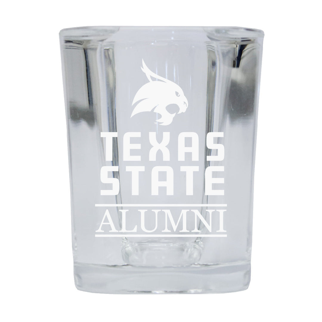 NCAA Texas State Bobcats Alumni 2oz Laser Etched Square Shot Glass 4-Pack Image 1