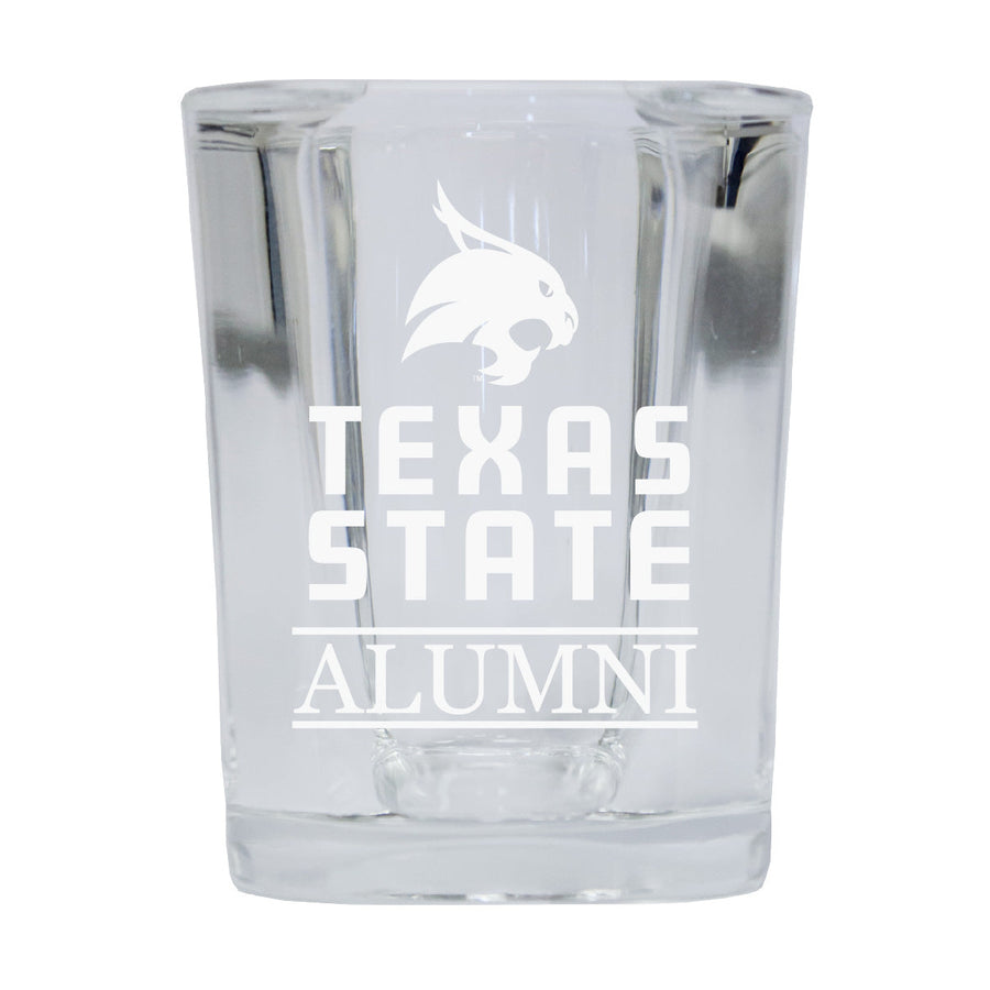 NCAA Texas State Bobcats Alumni 2oz Laser Etched Square Shot Glass 4-Pack Image 1