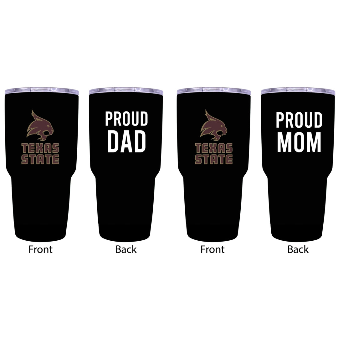 Texas State Bobcats Proud Parent 24 oz Insulated Tumblers Set - Black Mom and Dad Edition Image 1