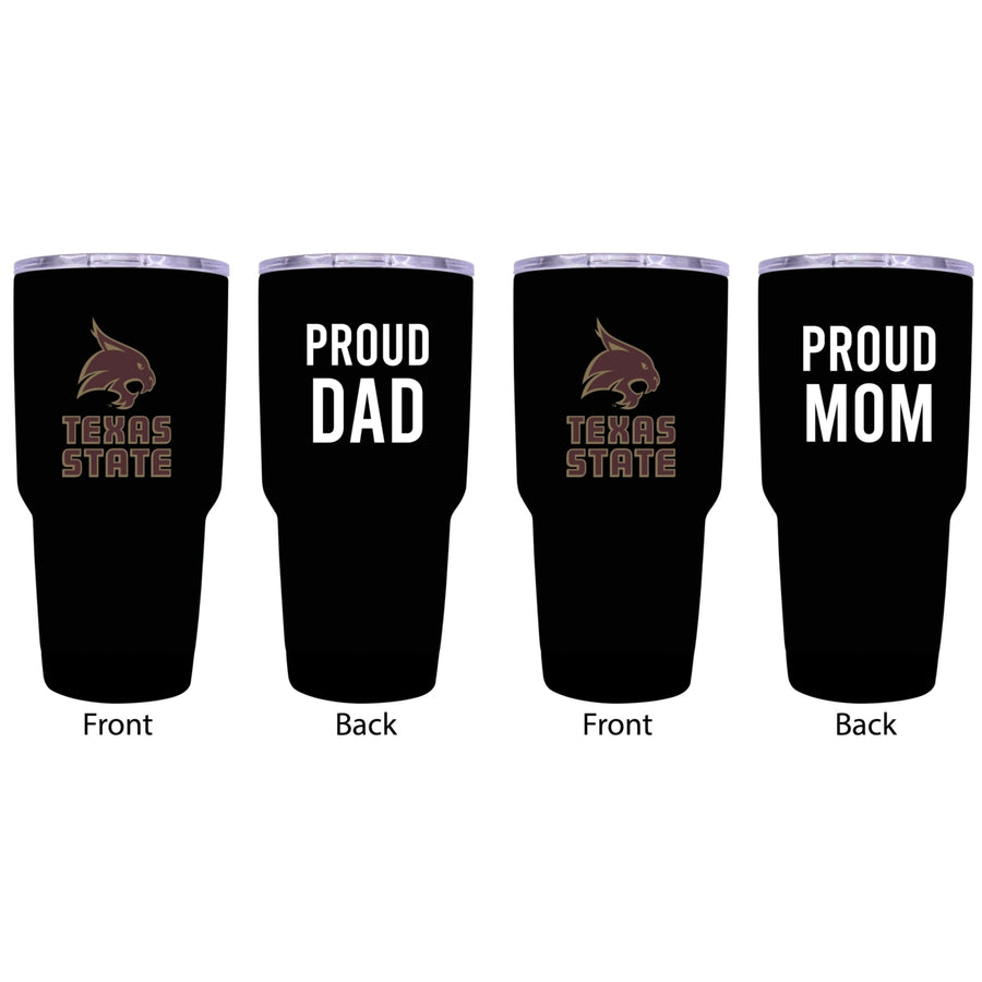 Texas State Bobcats Proud Parent 24 oz Insulated Tumblers Set - Black Mom and Dad Edition Image 1