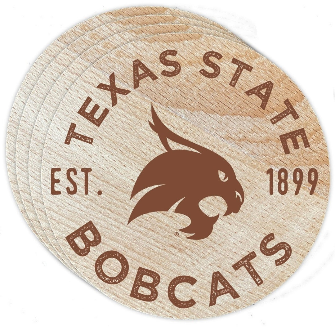 Texas State Bobcats Officially Licensed Wood Coasters (4-Pack) - Laser EngravedNever Fade Design Image 1