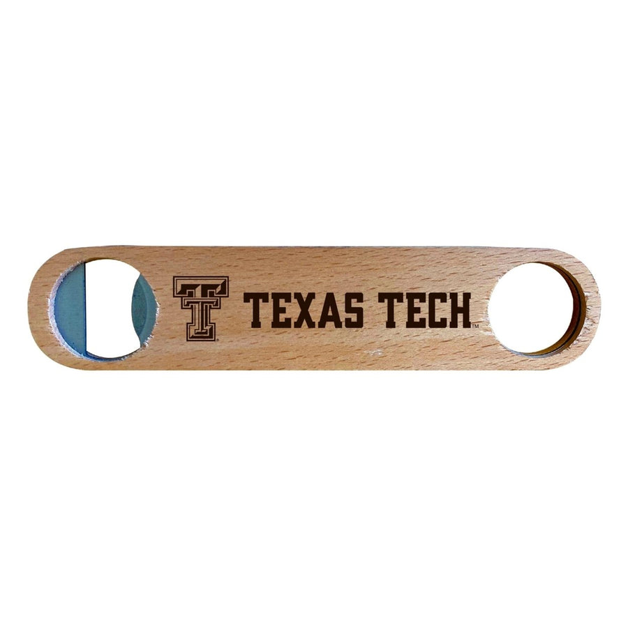 Texas Tech Red Raiders Laser Etched Wooden Bottle Opener College Logo Design Image 1