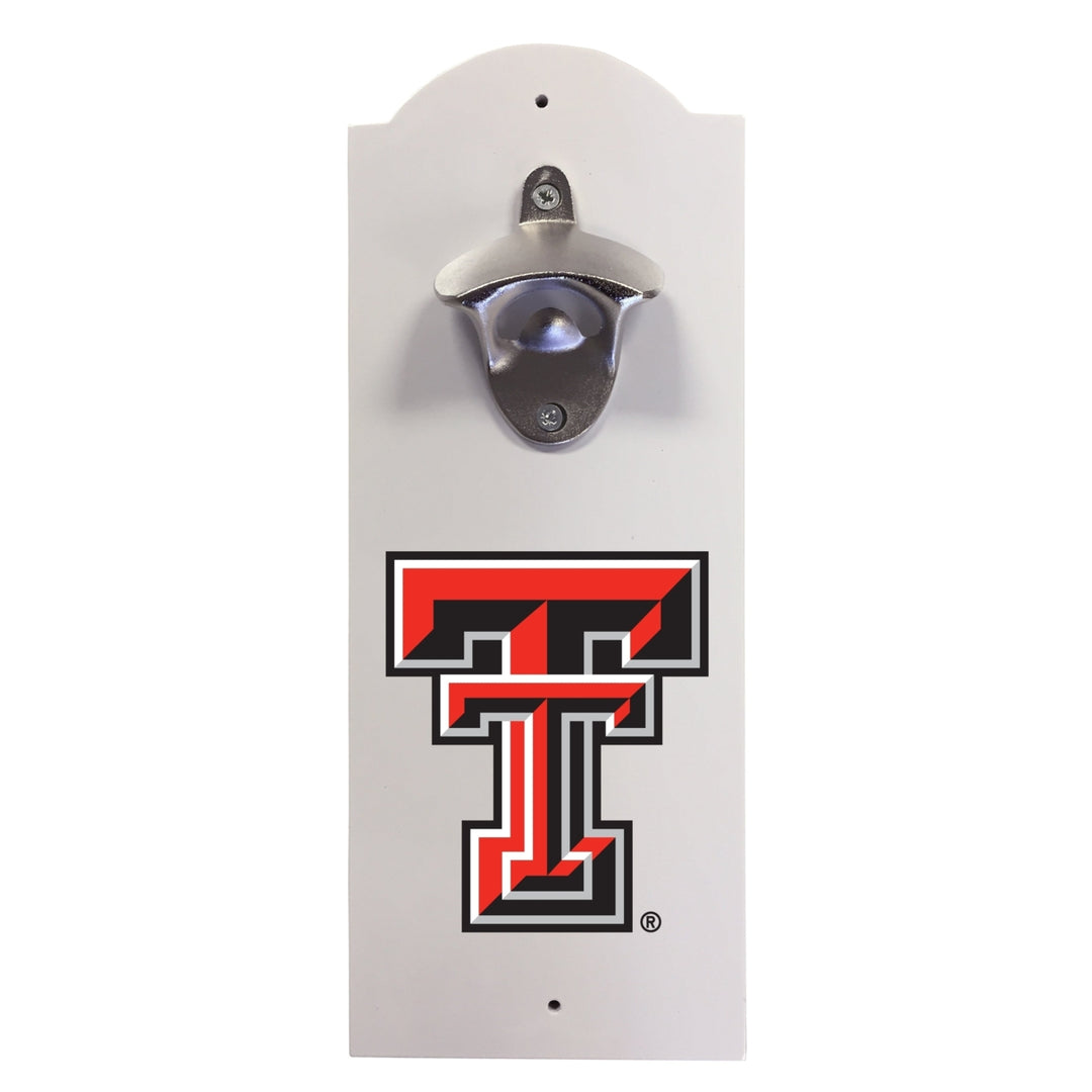 Texas Tech Red Raiders Wall-Mounted Bottle Opener  Sturdy Metal with Decorative Wood Base for Home Bars Rec Rooms and Image 1