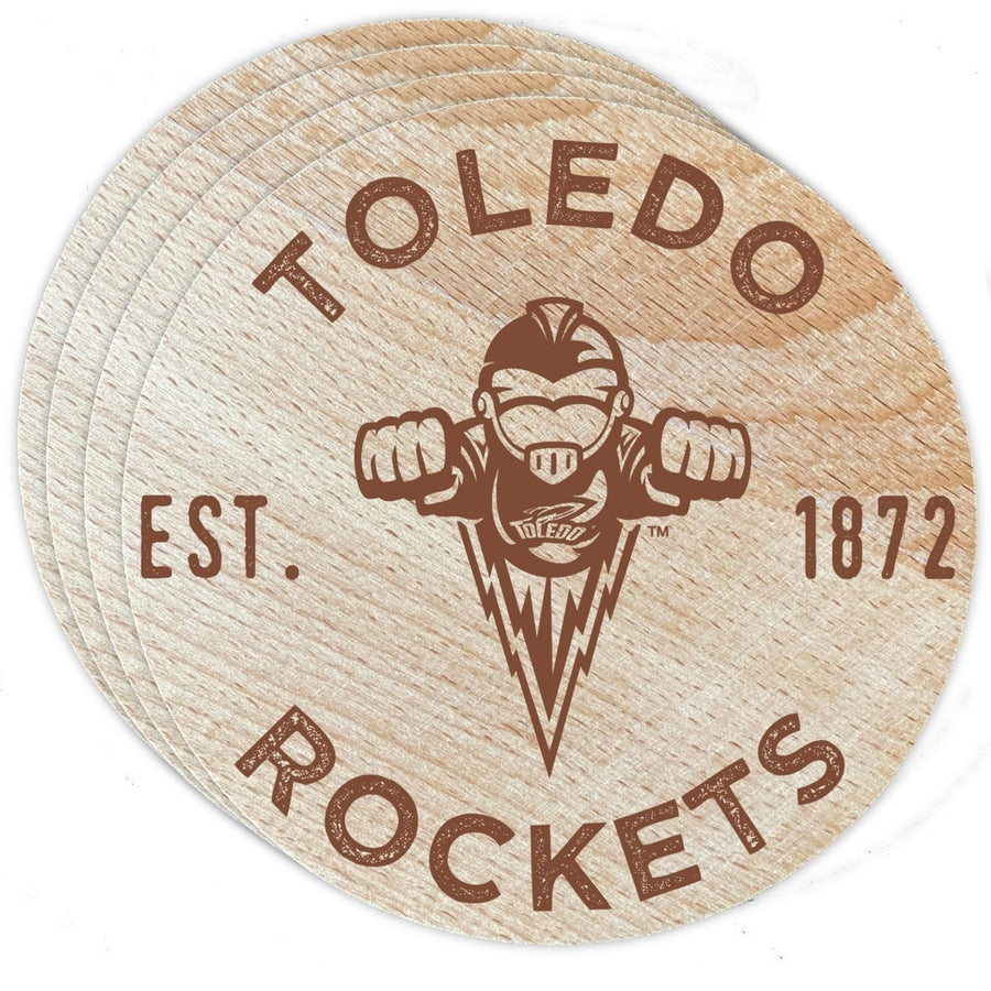 Toledo Rockets Officially Licensed Wood Coasters (4-Pack) - Laser EngravedNever Fade Design Image 1