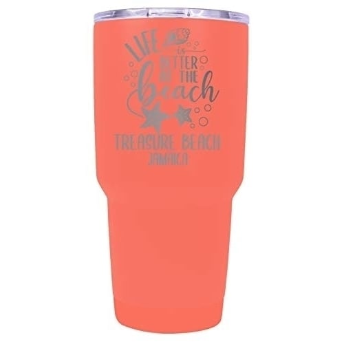 Treasure Beach Jamaica Souvenir Laser Engraved 24 Oz Insulated Stainless Steel Tumbler Coral Image 1