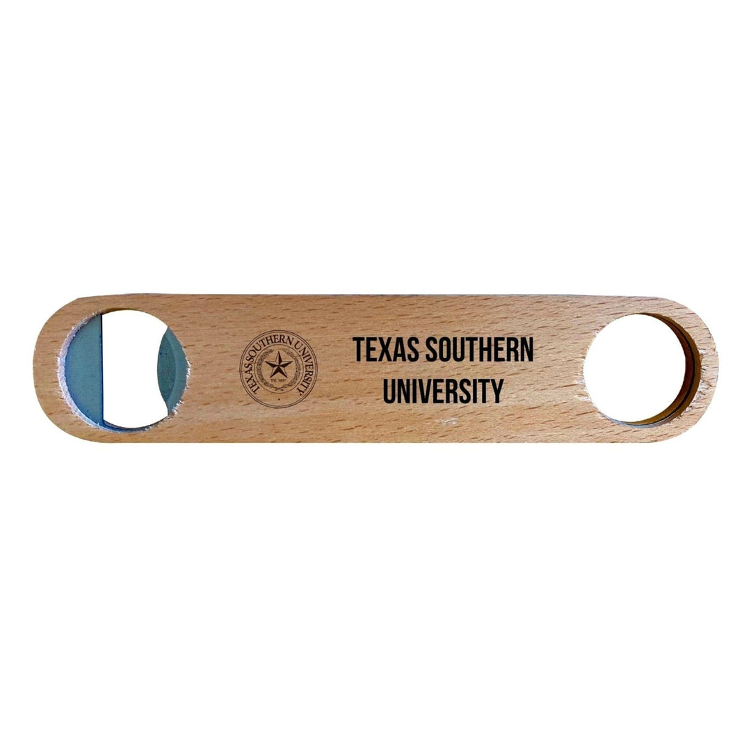 Troy University NCAA Elegant Laser-Etched Wooden Bottle Opener - Collegiate Bar Accessory Image 1