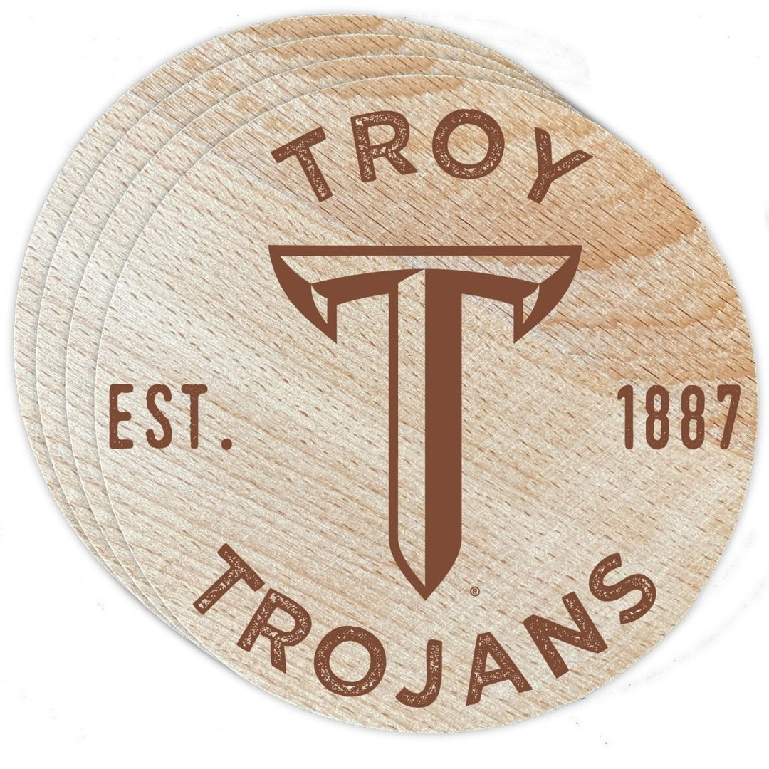 Troy University Wood Coaster Engraved 4 Pack Image 1