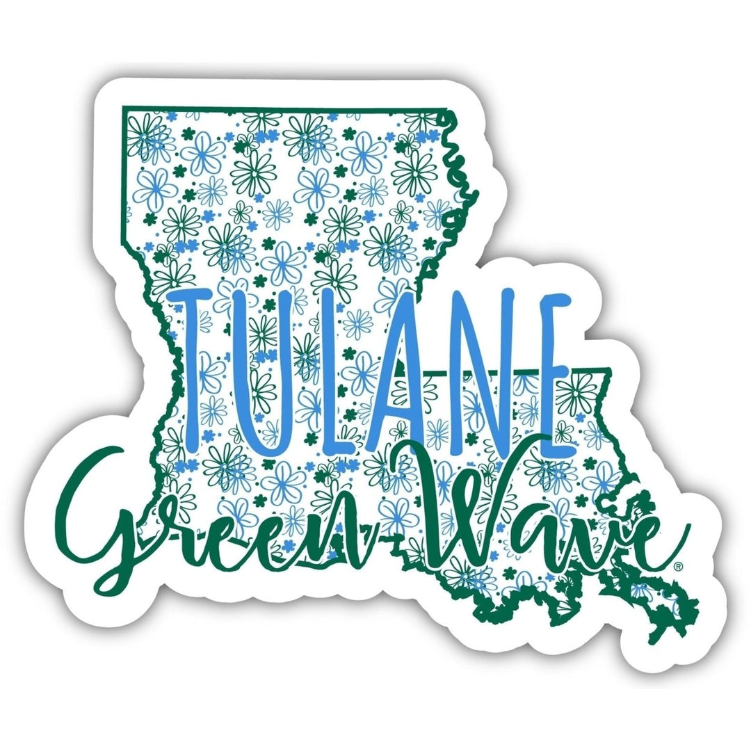 Tulane University Green Wave 4-Inch State Shaped NCAA Floral Love Vinyl Sticker - Blossoming School Spirit Decal Image 1