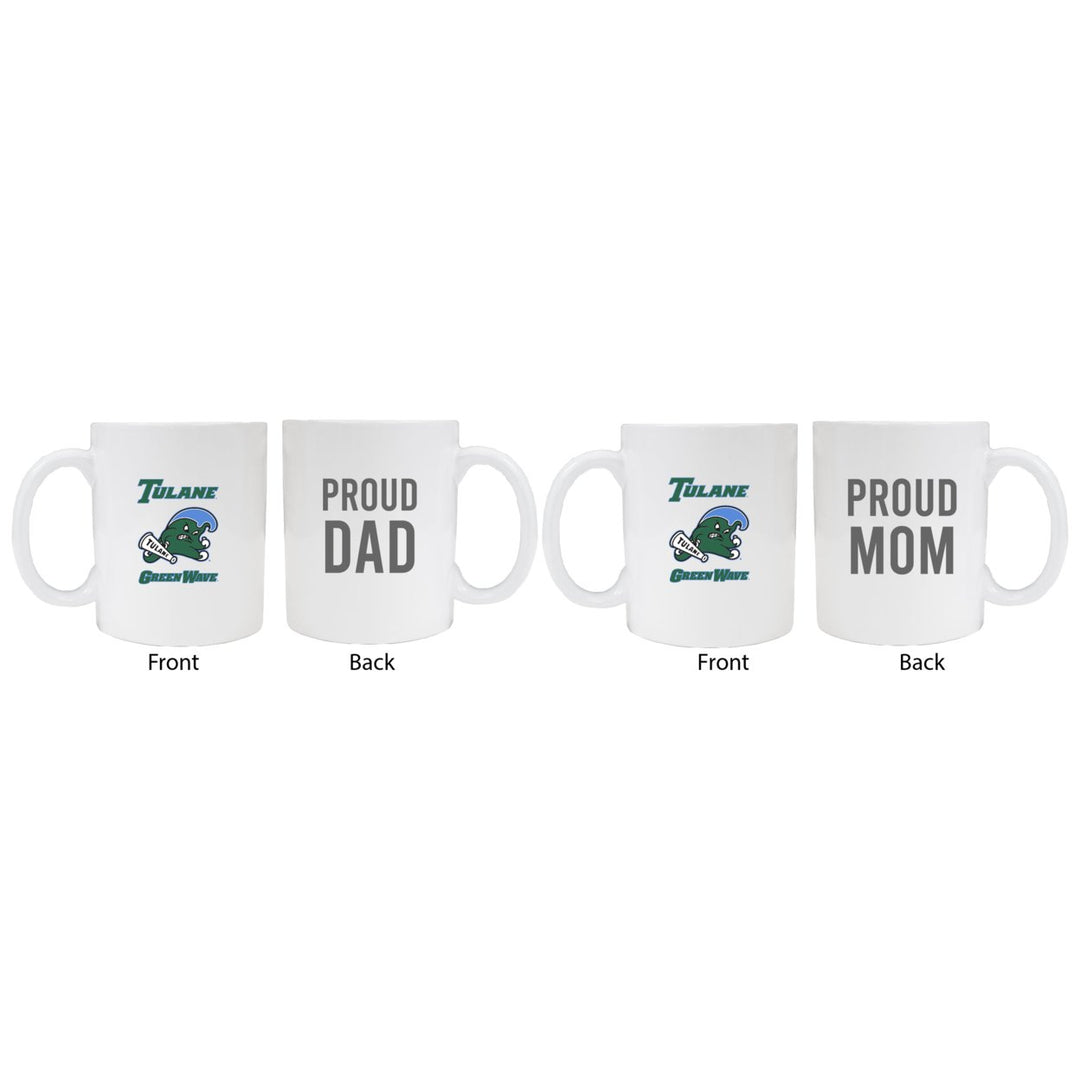 Tulane University Green Wave Proud Mom And Dad White Ceramic Coffee Mug 2 pack (White) Image 1