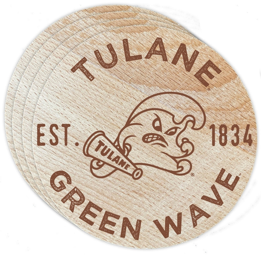 Tulane University Green Wave Officially Licensed Wood Coasters (4-Pack) - Laser Engraved Never Fade Design Image 1