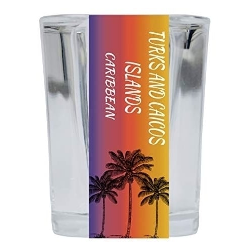 Turks And Caicos Islands Caribbean 2 Ounce Square Shot Glass Palm Tree Design Image 1