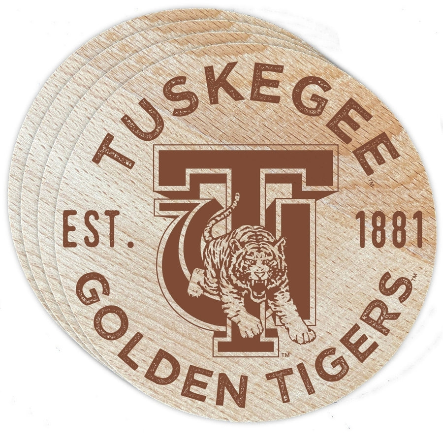 Tuskegee University Officially Licensed Wood Coasters (4-Pack) - Laser Engraved Never Fade Design Image 1