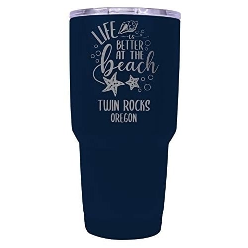 Twin Rocks Oregon Souvenir Laser Engraved 24 Oz Insulated Stainless Steel Tumbler Navy Image 1