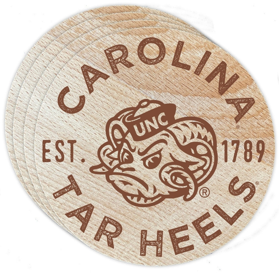 UNC Tar Heels Officially Licensed Wood Coasters (4-Pack) - Laser Engraved Never Fade Design Image 1