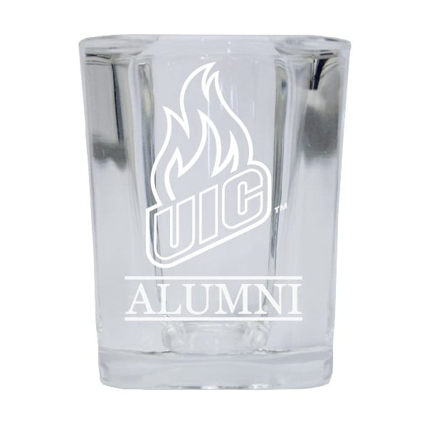 NCAA University of Illinois at Chicago Alumni 2oz Laser Etched Square Shot Glass Image 1