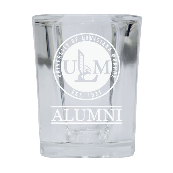 NCAA University of Louisiana Monroe Alumni 2oz Laser Etched Square Shot Glass Image 1