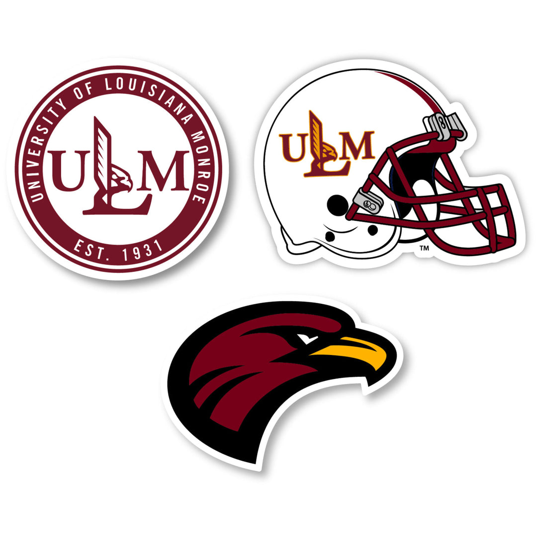 University of Louisiana Monroe 3 Pack 4-Inch Each NCAA Durable School Spirit Vinyl Decal Sticker Image 1