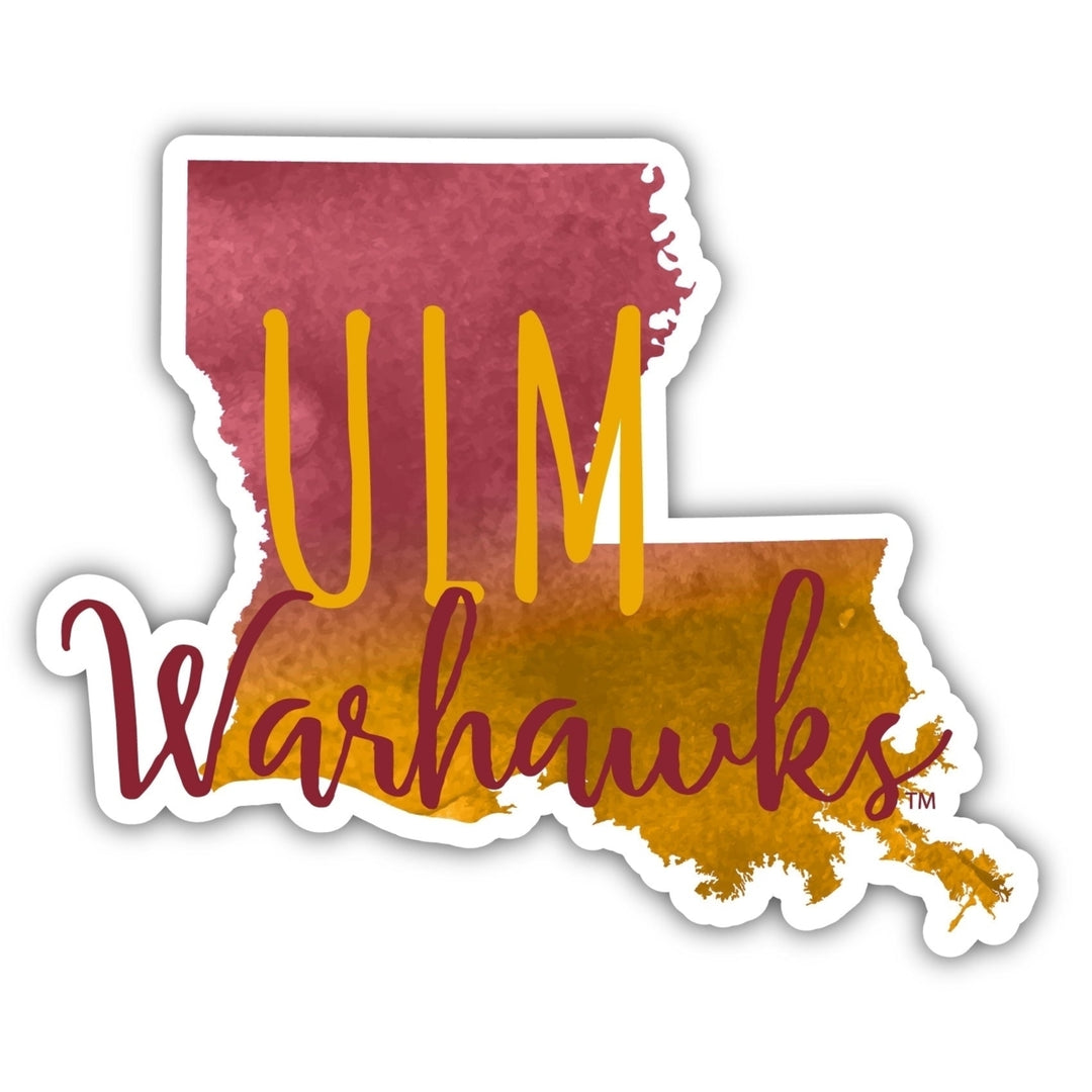 University of Louisiana Monroe 2-Inch on one of its sides Watercolor Design NCAA Durable School Spirit Vinyl Decal Image 1