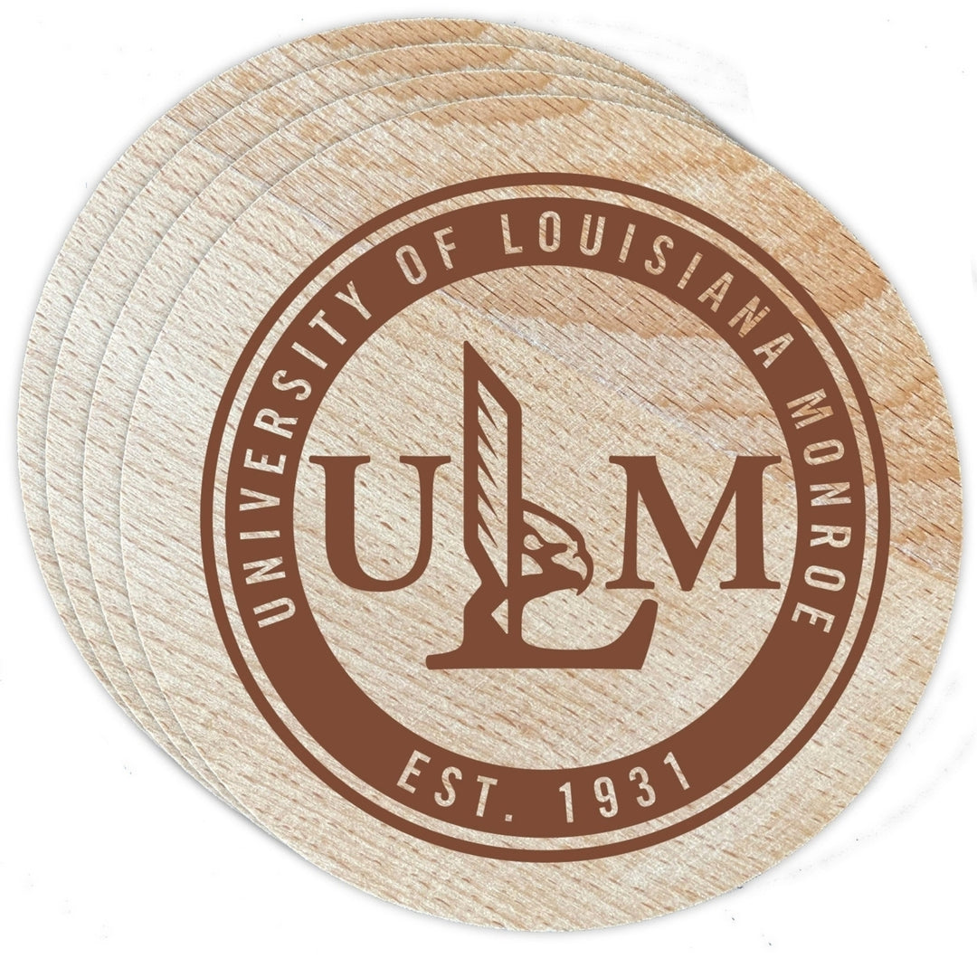 University of Louisiana Monroe Officially Licensed Wood Coasters (4-Pack) - Laser Engraved Never Fade Design Image 1