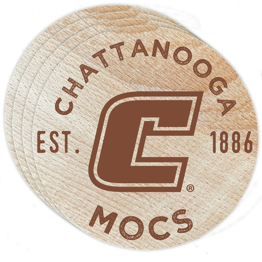 University of Tennessee at Chattanooga Officially Licensed Wood Coasters (4-Pack) - Laser Engraved Never Fade Design Image 1