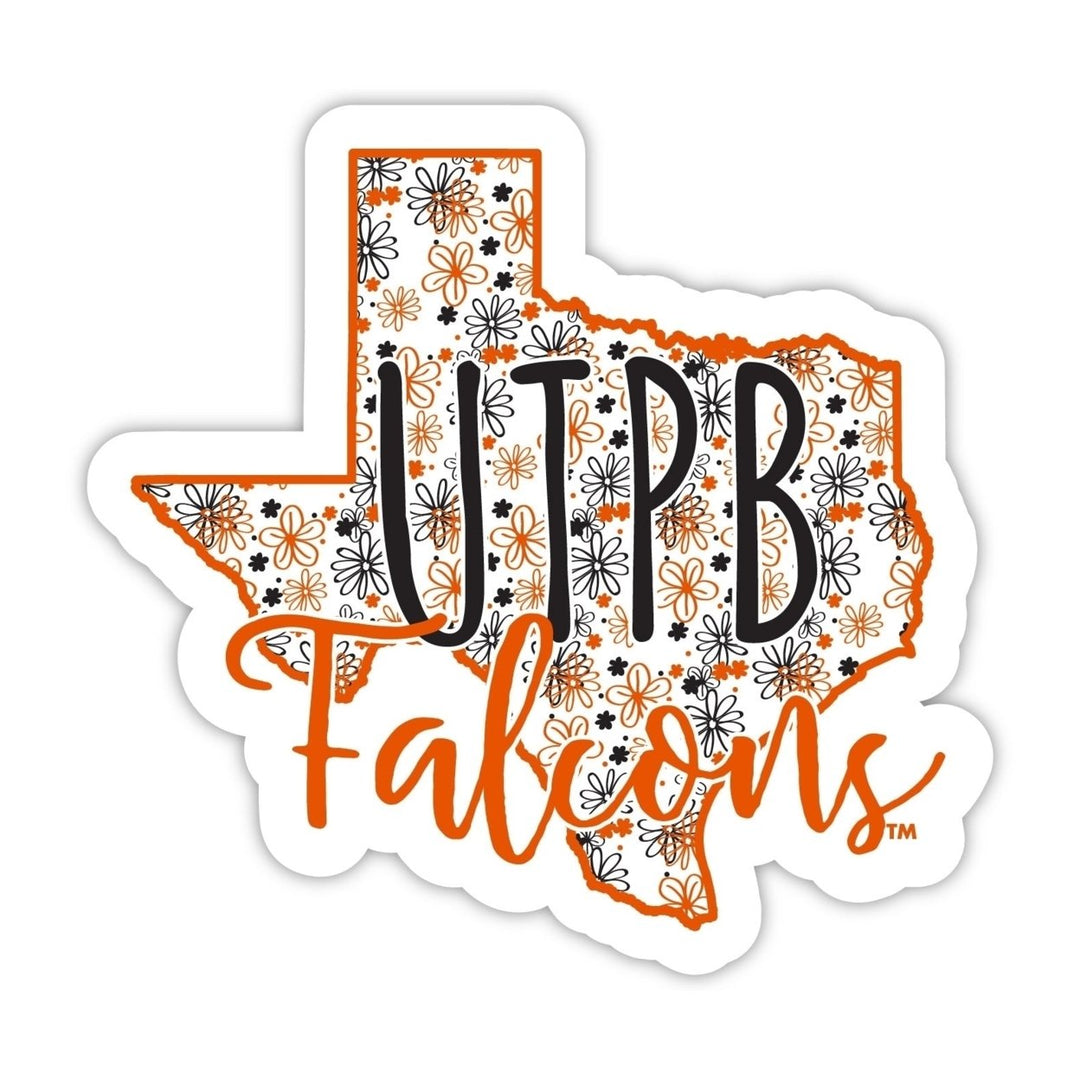 University of Texas of the Permian Basin 4-Inch State Shaped NCAA Floral Love Vinyl Sticker - Blossoming School Spirit Image 1