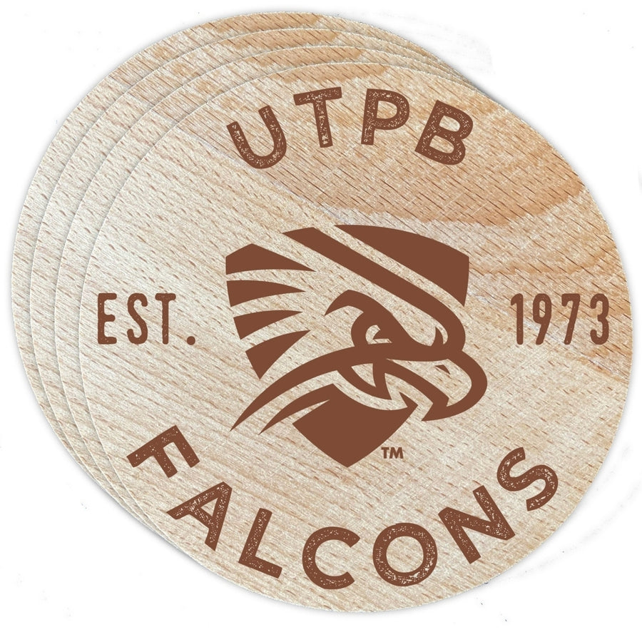 University of Texas of the Permian Basin Officially Licensed Wood Coasters (4-Pack) - Laser Engraved Never Fade Design Image 1