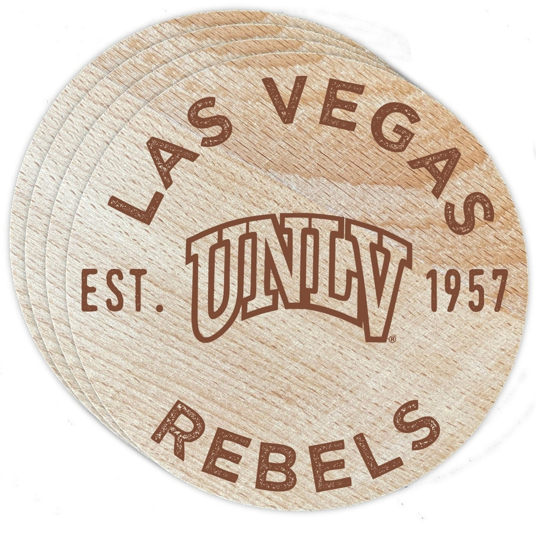 UNLV Rebels Officially Licensed Wood Coasters (4-Pack) - Laser Engraved Never Fade Design Image 1