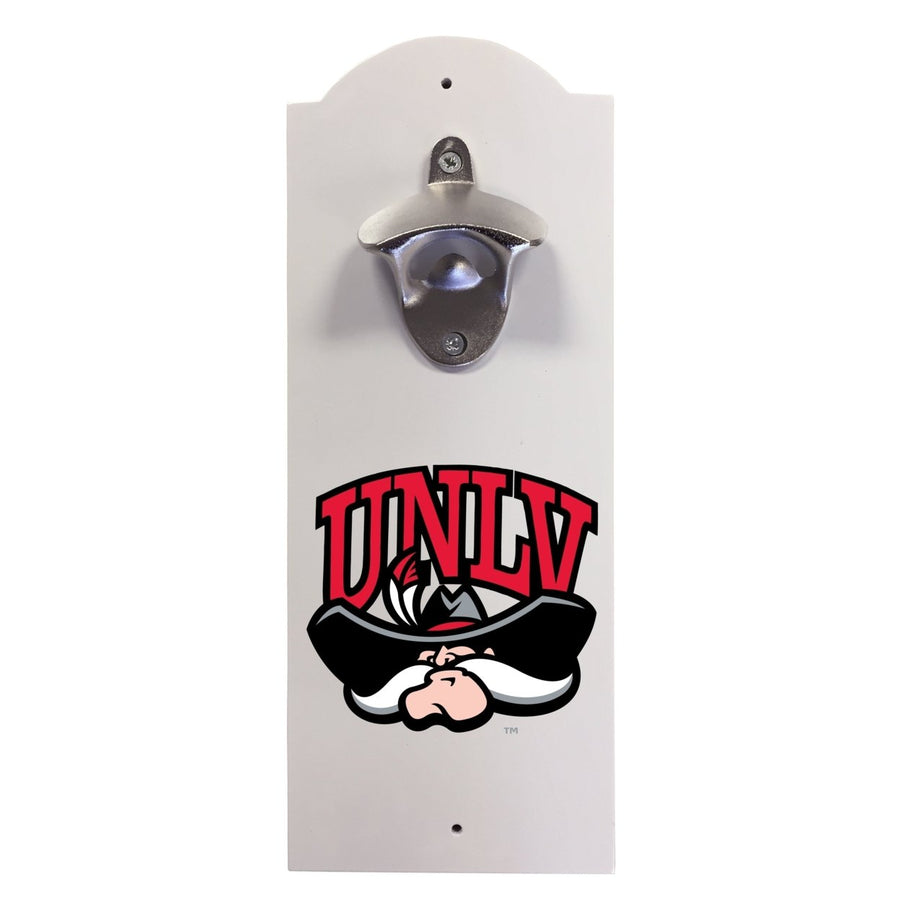 UNLV Rebels Wall-Mounted Bottle Opener  Sturdy Metal with Decorative Wood Base for Home Bars Rec Rooms and Fan Caves Image 1