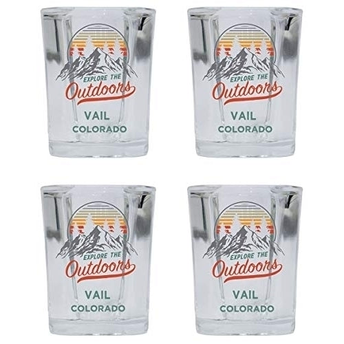 Vail Colorado Explore the Outdoors Souvenir 2 Ounce Square Base Liquor Shot Glass 4-Pack Image 1