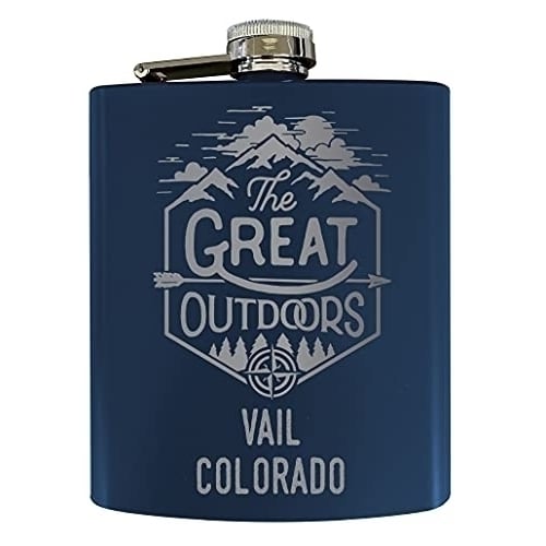 Vail Colorado Laser Engraved Explore the Outdoors Souvenir 7 oz Stainless Steel 7 oz Flask Navy Image 1