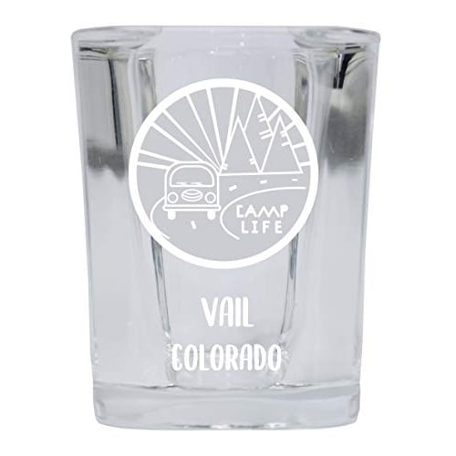 Vail Colorado Souvenir Laser Engraved 2 Ounce Square Base Liquor Shot Glass 4-Pack Camp Life Design Image 1