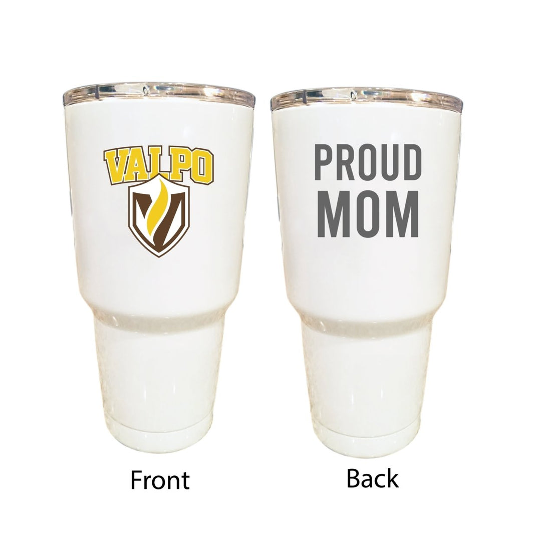 Valparaiso University Proud Mom 24 oz Insulated Stainless Steel Tumblers Choose Your Color. Image 1