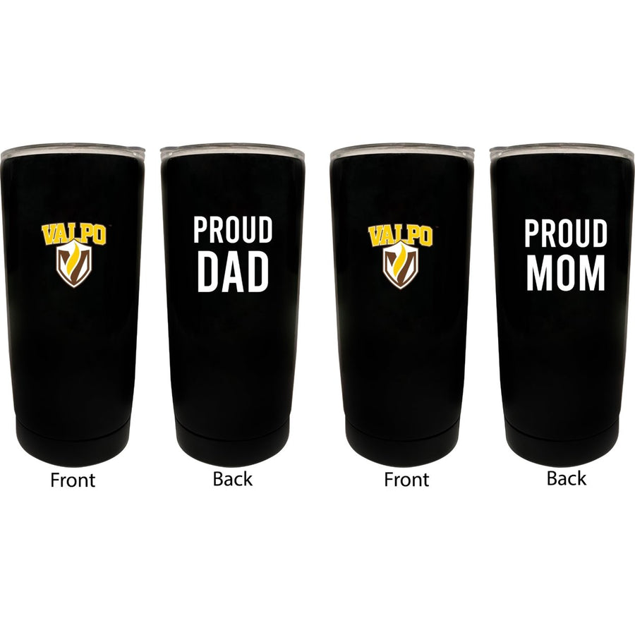 Valparaiso University NCAA Insulated Tumbler - 16oz Stainless Steel Travel Mug Proud Mom and Dad Design Black Image 1