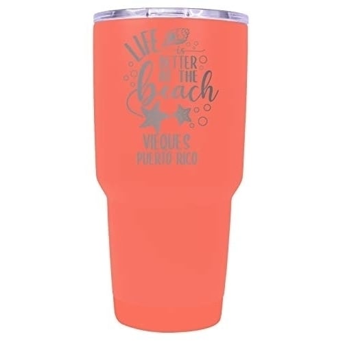 Vieques Puerto Rico Souvenir Laser Engraved 24 Oz Insulated Stainless Steel Tumbler Coral Image 1