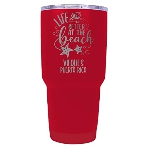 Vieques Puerto Rico Souvenir Laser Engraved 24 Oz Insulated Stainless Steel Tumbler Red Image 1