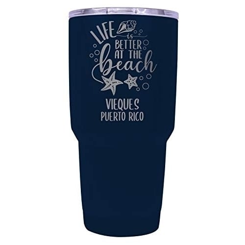 Vieques Puerto Rico Souvenir Laser Engraved 24 Oz Insulated Stainless Steel Tumbler Navy Image 1