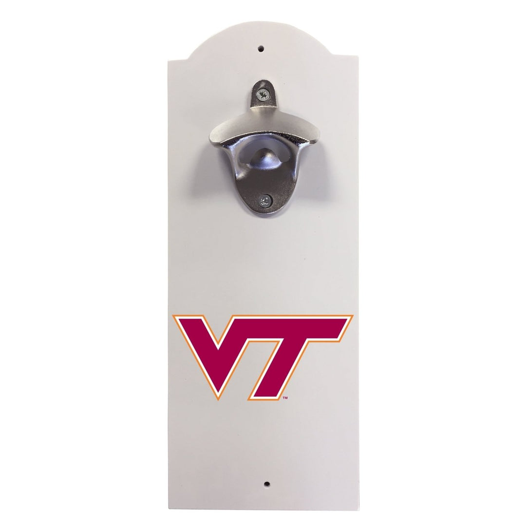 Virginia Tech Hokies Wall-Mounted Bottle Opener  Sturdy Metal with Decorative Wood Base for Home Bars Rec Rooms and Fan Image 1