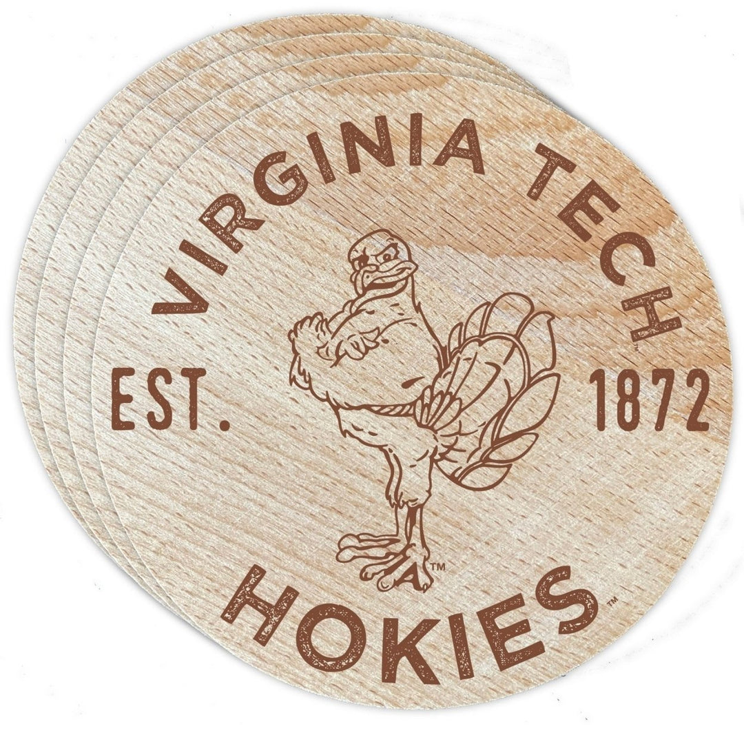 Virginia Tech Hokies Officially Licensed Wood Coasters (4-Pack) - Laser EngravedNever Fade Design Image 1
