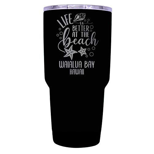 Waialua Bay Hawaii Souvenir Laser Engraved 24 Oz Insulated Stainless Steel Tumbler Black Image 1