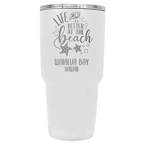 Waialua Bay Hawaii Souvenir Laser Engraved 24 Oz Insulated Stainless Steel Tumbler White Image 1