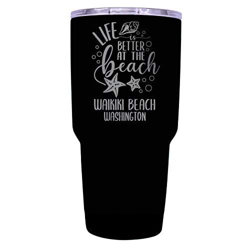 Waikiki Beach Washington Souvenir Laser Engraved 24 Oz Insulated Stainless Steel Tumbler Black Image 1