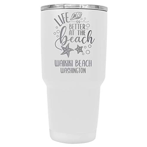 Waikiki Beach Washington Souvenir Laser Engraved 24 Oz Insulated Stainless Steel Tumbler White Image 1