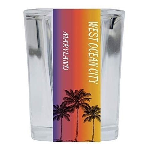West Ocean City Maryland 2 Ounce Square Shot Glass Palm Tree Design Image 1