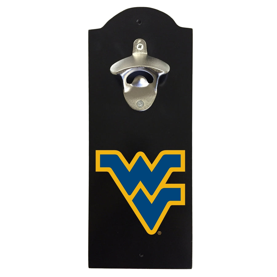 West Virginia Mountaineers Wall-Mounted Bottle Opener  Sturdy Metal with Decorative Wood Base for Home Bars Rec Rooms Image 1