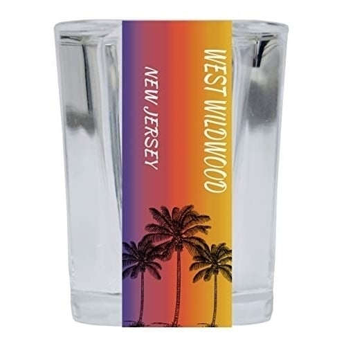 West Wildwood Jersey 2 Ounce Square Shot Glass Palm Tree Design Image 1