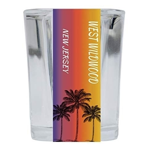 West Wildwood  Jersey 2 Ounce Square Shot Glass Palm Tree Design Image 1
