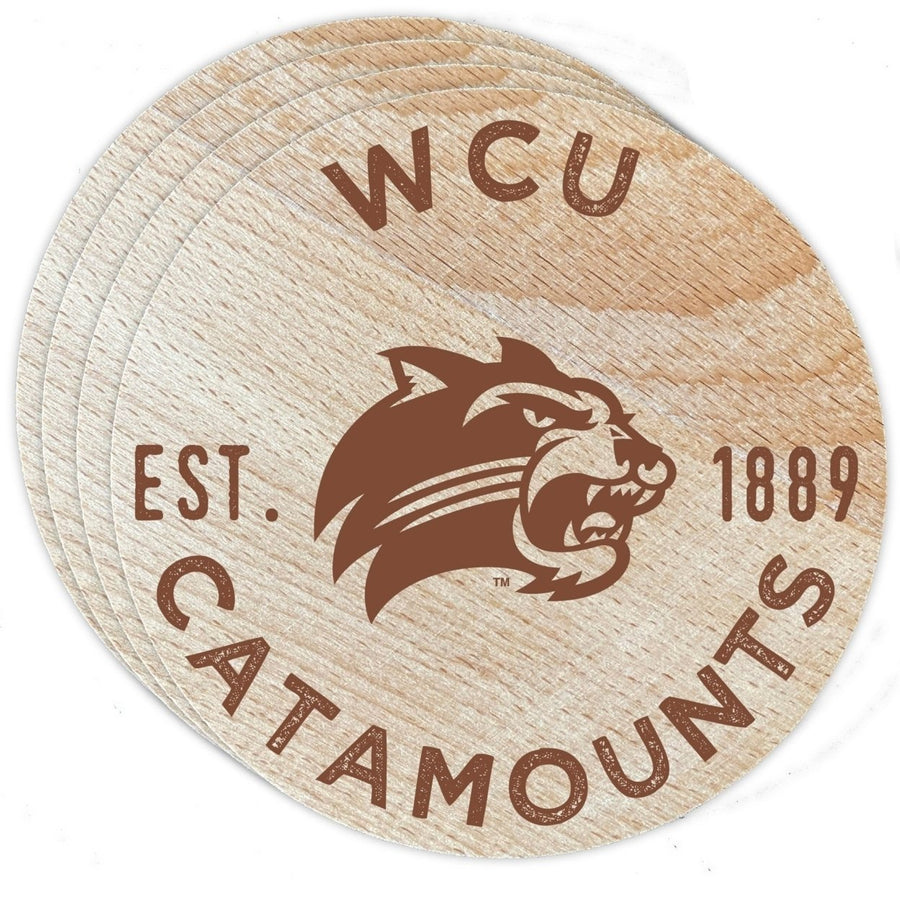 Western Carolina University Officially Licensed Wood Coasters (4-Pack) - Laser EngravedNever Fade Design Image 1