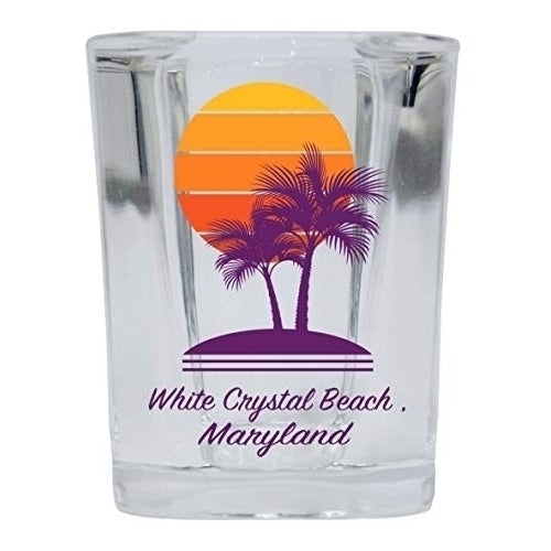 White Crystal Beach Maryland Souvenir 2 Ounce Square Shot Glass Palm Design Image 1