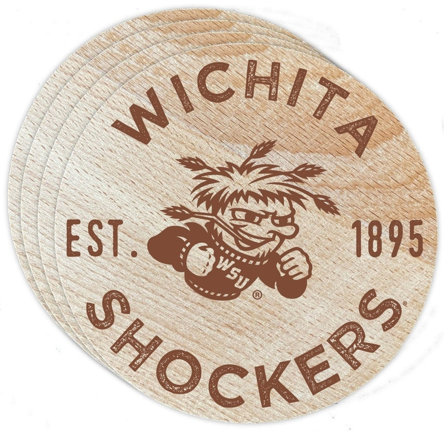 Wichita State Shockers Officially Licensed Wood Coasters (4-Pack) - Laser EngravedNever Fade Design Image 1