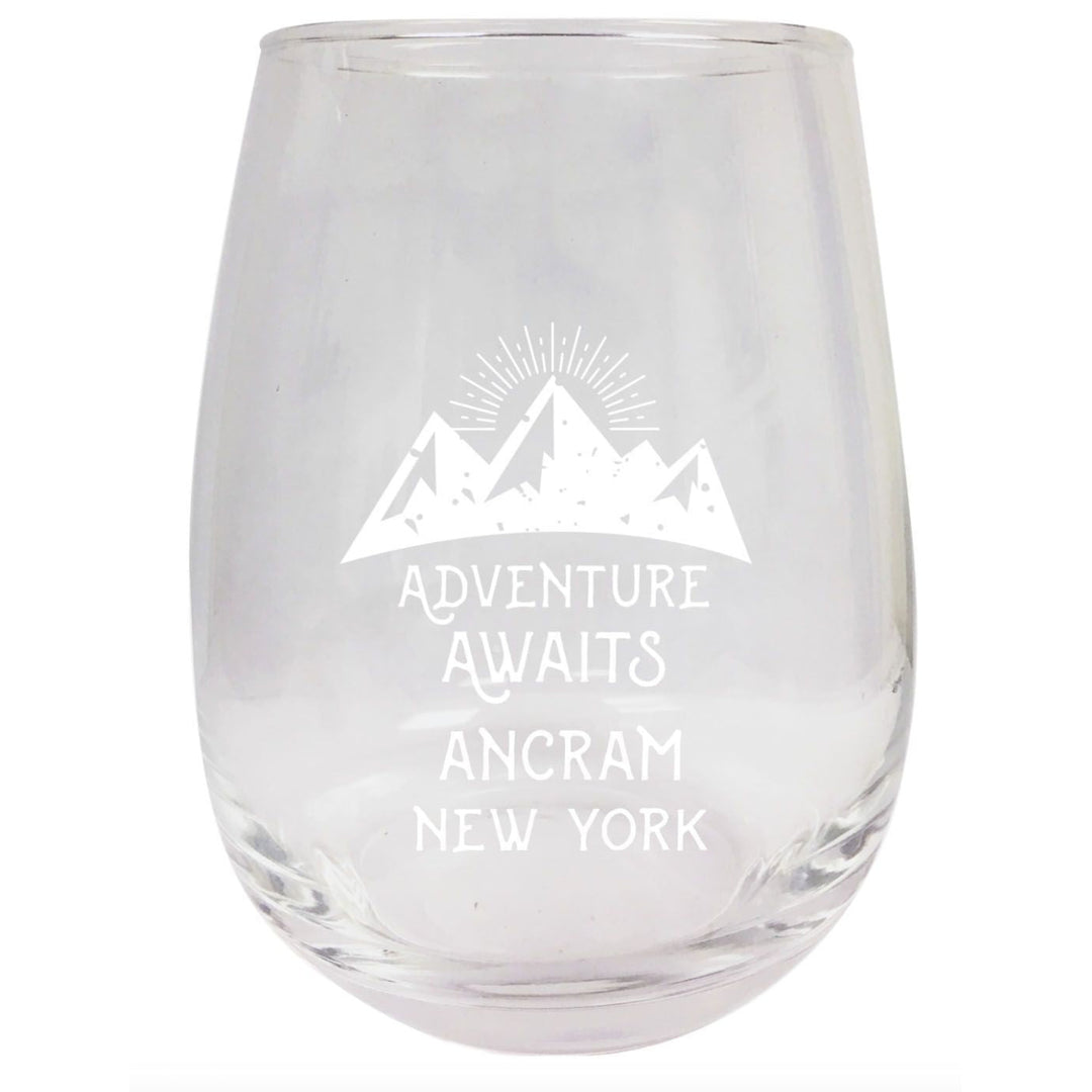 New York Engraved Stemless Wine Glass Duo Image 1